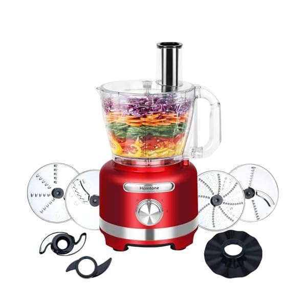 Homtone 16 cup food processor french fry cutter food processors 9 functions 7 blades for shredding slicing doughing emulsfying and meat vegetable chopping for home use 3 speeds 600w red  urban country home decor