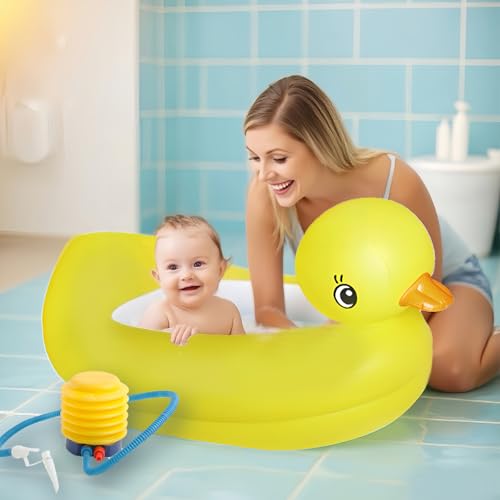Shyllin Bañera Inflable Para Bebés,Bomba de aire gratuita,PVC engrosado,Bañera Plegable Bebé Hinchable,Piscina Infantil Inflable,0-3 Años,adecuado para viajes y uso doméstico (Pato amarillo)