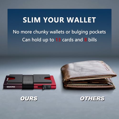 Image of SEMORID Slim Aluminum Card Holder Wallet for Men, Durable Expandable Backplate, RFID Blocking Minimalist Metal Pop Up Wallet, Holds 12+ Cards Plus Cash