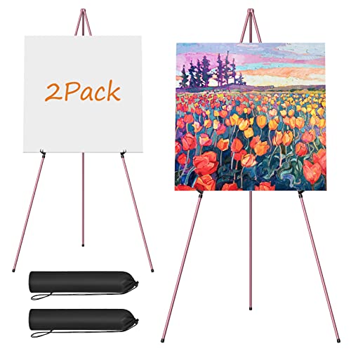 Easel Stand for Display Aredy 63 Portable Painting Easel Lightweight Metal Easels for Painting Canvas Wedding Sign (2 Pack Pink)
