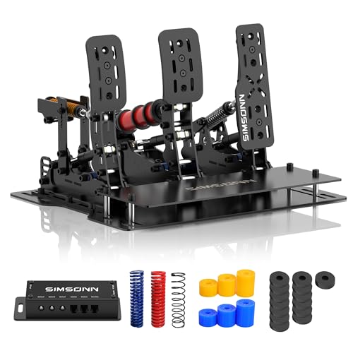 SIMSONN PLUS X Sim Racing Pedals Support Haptic Reactor 200KG Load Cell Brake Pedal PC Racing Simulator Pedals Pressure Sensor HE Hydraulic Pedal Black (P3-H3-1)