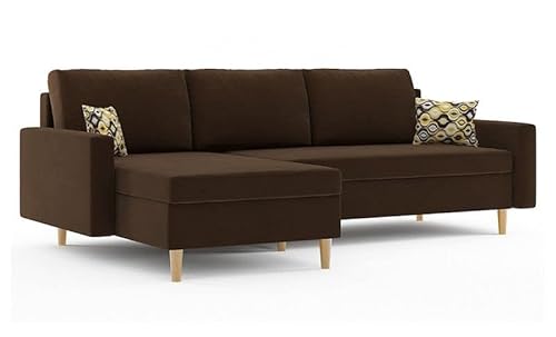 Furnetti Ecksofa Rodos 225x140x75, 3 Sitzer mit Schlaffunktion und 2 Bettkasten, Bettsofa, Couchgarnitur, Couch, Braun Links Seite Cover