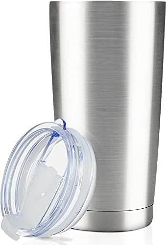 MASVIS 20oz Tumbler Double Wall Vacuum Insulated Coffee Mug Stainless Steel Coffee Cup with Lid, Travel Mug Works Great for Ice Drink, Hot Beverage (1 pack, Stainless Steel)