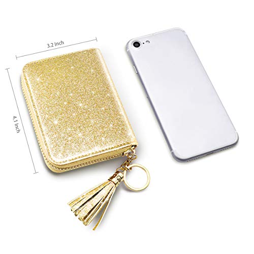 Coco Rossi Women's Small Credit Card Wallet Rfid Cute Glitter Card Holder For Women, Gold #TOP4