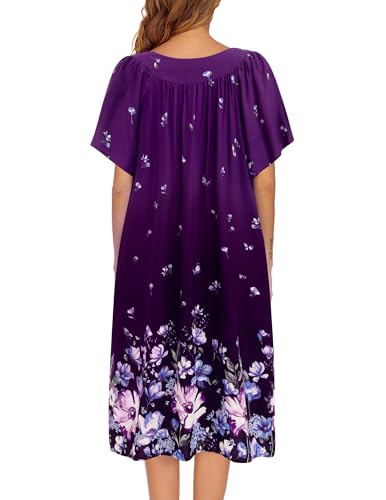 Image of Ekouaer Womens Nightgown Short Sleeve House Dress with Pockets-Floral Print Mumu Dress