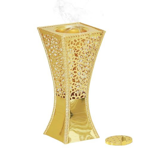YTTDAY Hand-Carved Charcoal Incense Burner - Bakhoor Burner Magnificent Oud Frankincense Metal Burner for Office & Home Decor - Rust Proof Incense Holders for Yoga Spa Meditation(Gold)