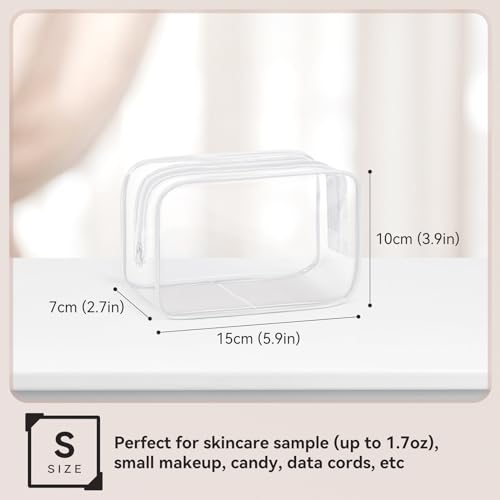 TISRATOK 16 PCS Clear Makeup Bag, Travel Essentials Toiletry Bag, Transparent PVC Cosmetic Organizer Toy Storage Pouch for Women Men - WHITE,Small2