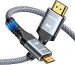 Mini HDMI à HDMI câble 1.8M 4K@60Hz 18Gbps Haute Vitesse, Nylon tressé 2.0 Prise en charge des câbles 4K 2K UHD 3D HDR ARC Compatible avec appareil photo, ordinateur portable, projecteur, HDTV, Moniteur, Raspberry Pi