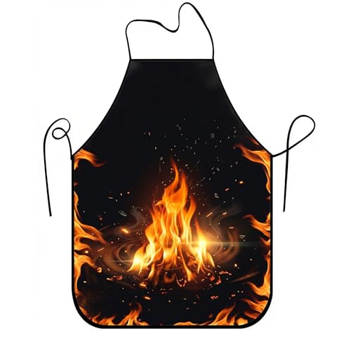 Black Fire Apron for Cooking, Modern Flame Design Kitchen Apron