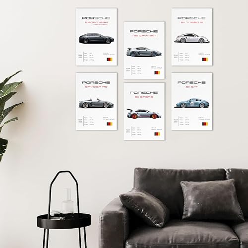 Image of Wall Art Posters, 20x30 cm (A4), Self-Adhesive Car Poster for Bedroom, Living Room, Office (Porsche)
