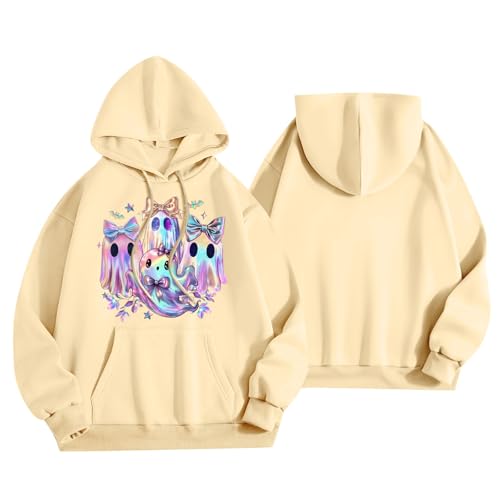 Halloween Hoodies for Women 2025 Fall Fashion Long Sleeve Cute Ghost Graphic Lightweight Hoodie with Pockets