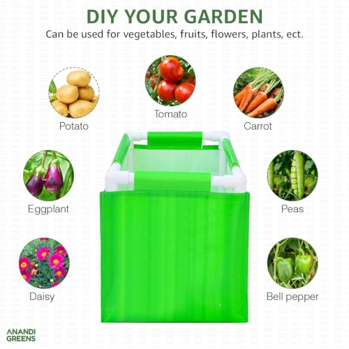 Image of Anandi Green's Hdpe Uv Protected 360 GSM Green Color Rectangular Plants Grow Bags Suitable for Vegetable Terrace Gardening with PVC Pipe Support (1.5x1x1 FIT) Pack of 1
