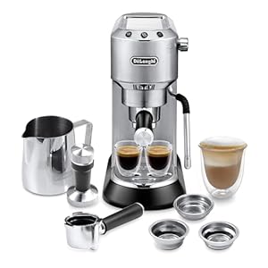 De'Longhi Dedica Arte Espresso Machine with Manual Milk Frother for Espresso, Capuccino, Latte, 35 Ounce Water Tank, Silver, EC885M DeLonghi Dedica Arte Espresso Machine with Manual Milk Frother for Espresso Capuccino Latte 35 Ounce Water Tank Silver EC885M