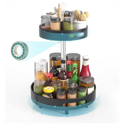 LIHONG Rotating Spice Rack Organizer, 12 Inch Rotating Storage Rack for Kitchen, Metal Lazy Susan Organizer for Cabinet Pantry Table Bathroom, Black Cover