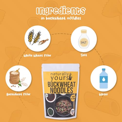 Image of Naturally Yours Buckwheat Soba Hakka Noodles | Kuttu Atta & Whole Wheat | No Maida, No Onion No Garlic, Jain Friendly, Vegan, Preservative Free | Tastemaker Inside | Healthy Noodles | 180g Pack