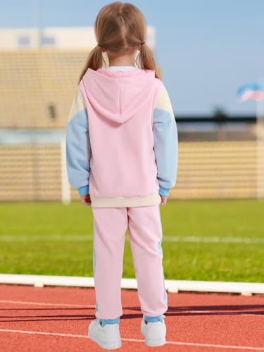 Valcatch Girls Tracksuit Sets 2 Piece Long Sleeve Zipper Hoodie Top and Sweatpants Colour Blocked Jogger Set for Kids Toddler4