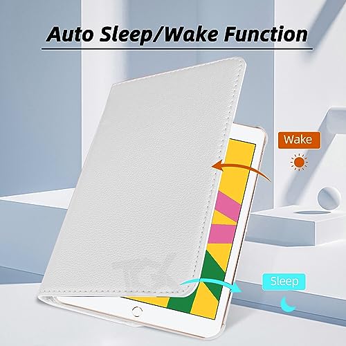 Image of TGK Rotating Cover for iPad 7th Gen 10.2 inch (2019) White 360 Degree Leather Stand Case