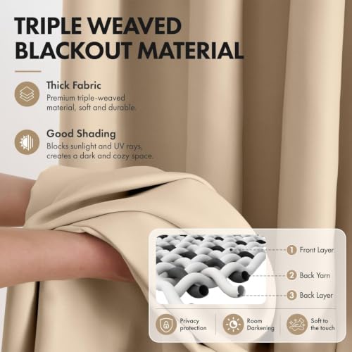 Image of MIULEE Beige Blackout Bedroom Curtains Drapes 95 Inch Long 52 inchx95 inch | Grommet Top, Room Darkening Window Drapes, Privacy Protection, Thermal Insulated, Heat Blocking, Light Blocking