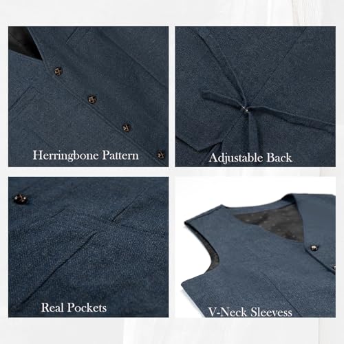 Image of Ceehuteey Mens Suit Vest Waistcoat Tweed Retro V Neck Wool Herringbone for Prom