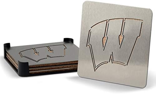 YouTheFan NCAA Wisconsin Badgers Boaster Stainless Steel Coaster Set of 4 , 4" x 4"