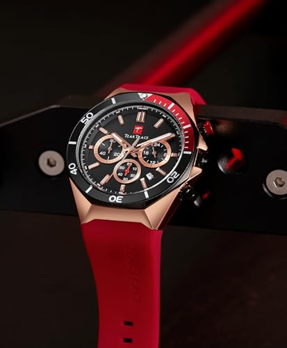 Image of TEARTRACE Watches for Men Luxury Quartz Chronograph 3ATM Waterproof Sport Wrist Watches Multifunctional with Silicone Strap Casual Mens Watches, Red, Sporty