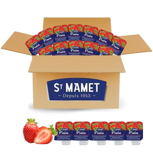 ST MAMET | 60 Barquettes de Confiture de Fraise | Doses individuelles de 25 grammes pour varier les plaisirs au petit déjeuner et au goûter | Pratique en...