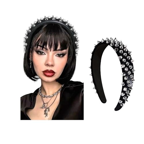 ZUYASEZ Black Spike Headband Punk Leather Studded Hair Band Gothic Rock Roll Hair Hoops Headwear Valentines Day Cosplay Hair Accessories Decoration for Women and Girls