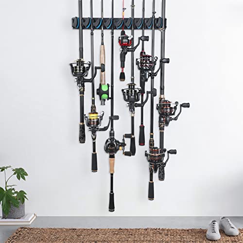 PLUSINNO-Vertical-Fishing-Rod-Holder-Wall-Mounted-Fishing-Rod-Rack-Fishing-Pole-Holder-Holds-Up-to-9-Rods-or-Combos-Fishing-Rod-Holders-for-Garage-Fits-Most-Rods-of-Diameter-3-19mm