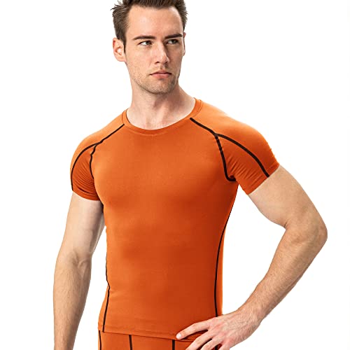 Eargfm Men's Compression Shirt Athletic Short Sleeve Quick Dry Base-Layer Workout Running Sports Active Fitted, 1 Pack #Orange, Medium #TOP1