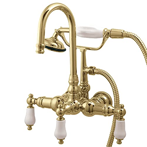 Kingston CC11T2 Grifo de bañera para montaje en pared de 3-3/8", latón pulido miniatura 1