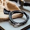 Men's Leather Bracelet, XXL, Black, Braided Double Wrap Bracelet with Stainless Steel Shrimp Clasp, 23cm XXL Size for Men by Tribal Steel #5