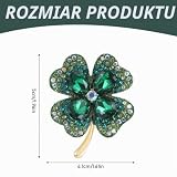 Wekuw Broszka Damska Z Czterolistną Koniczyną I Strasem, Broszka Ze Stopu Vintage W Kolorze Zielonym, Do Mocowania Swetrów, Szali I Sukienek, S