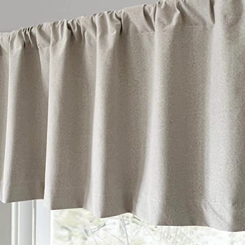 Blackout Kitchen Valance Curtain For Windows Living Room Basement 18 Inch Faux Linen Textured Room Darkening Small Window Treatment 1 Panel Ivory Beige #TOP1