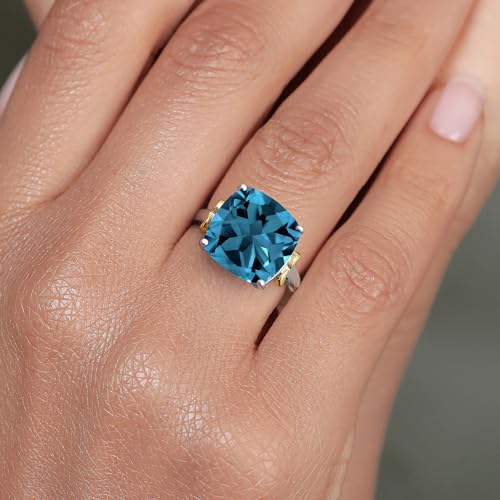 Gem Stone King 5-8 Cttw Gemstone Birthstone Solitaire Engagement Ring | 12MM Cushion Cut | 925 Sterling Silver and 10K Yellow Gold | Wedding Engagement Anniversary Promise Ring For Women4