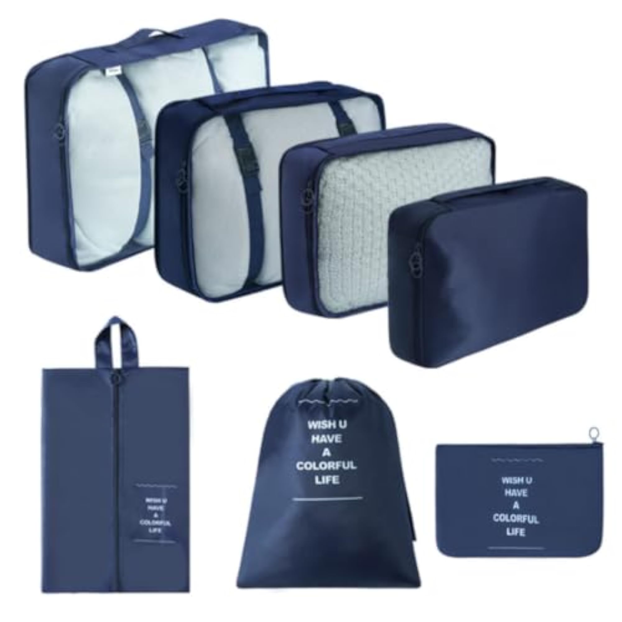 7 Pieces Space-Saving Travel Organizer Set, Lightweight Packing Cubes