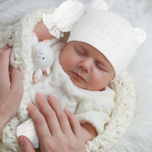 Image of BQUBO Newborn Baby Hats Bear Ears and Mittens Sets Preemie Caps Baby Boy Girl Infant Hospital Beanie for 0-3 Months