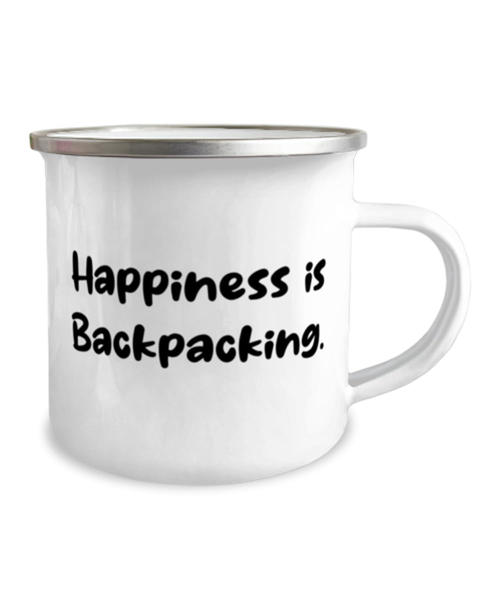 Cool Backpacking Gifts, Happiness is Backpacking, Inspire Birthday 12oz Camper Mug Gifts For Friends From Friends, Joke, Present, Funny gift ideas, Gag gifts, White elephant