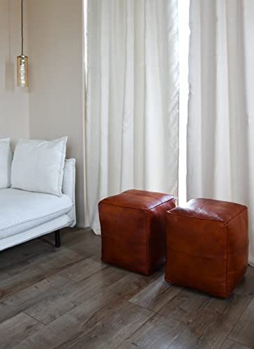Quadratischer Leder Pouf XL von Poufs&Pillows – Handgefertigt