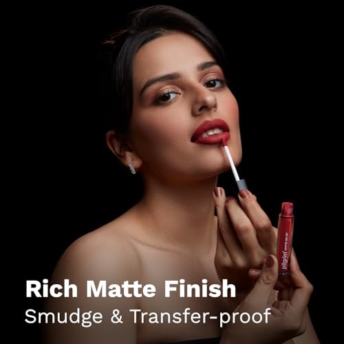 Image of Pilgrim Liquid Matte Lipstick - Ruby Fling | Lipstick for Women with Hyaluronic Acid & Spanish Squalane | Transferproof, Long Lasting & Non Drying with Hydrating Ingredients 3gms