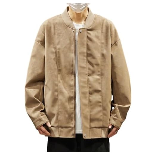 YCVAZXSZ Jaqueta Casual Masculina de Camurça SintéTica com Tie-Dye e ZíPer, Manga Comprida Ajuste Solto Jaqueta Bomber Casaco de Outono Roupa Externa,Khaki,XL