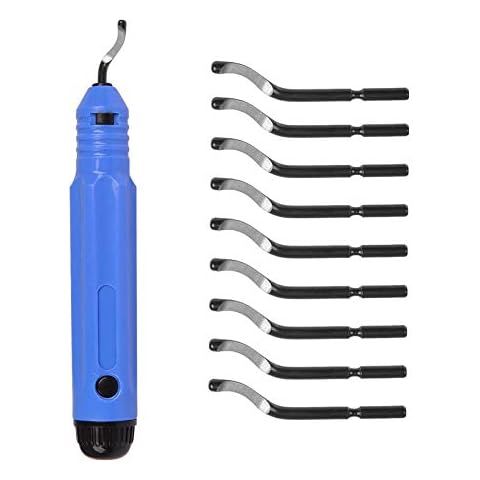 AMTAST Deburring Tool Set with 10pcs Sharp Deburring Blades, Blur Remover Hand Tool for Copper Aluminum Silver Plastic, Anti-slip Burr Handle AMD015 Cover