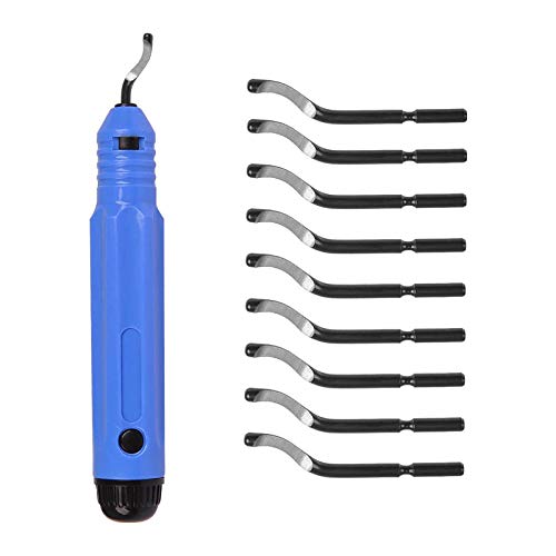 Deburring Tool Set, Anti-Slip Burr Handle with 10pcs Sharp Deburring Blades, Blur Remover Hand Tool for Plastic Copper Aluminum Silver