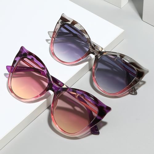 Lunettes de soleil œil de chat vintage UV400 avec verres surdimensionnés dégradés pour femme - 2