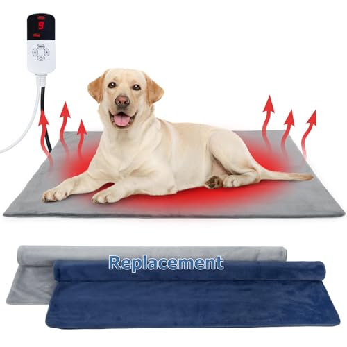 Dog Heating Pad Outdoor Heated Dog Bed Indoor for Cats Warming Electric Pet Heating Pad Temperature with Timer Waterproof Heated Pet Mat with Chew Resistant Cord for Puppy Kitten 28 * 18 in