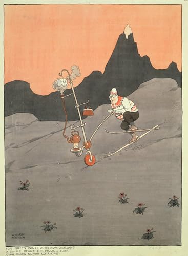 Tableau des hivers verts en Suisse de William Heath Robinson pour décorer un salon chaleureux