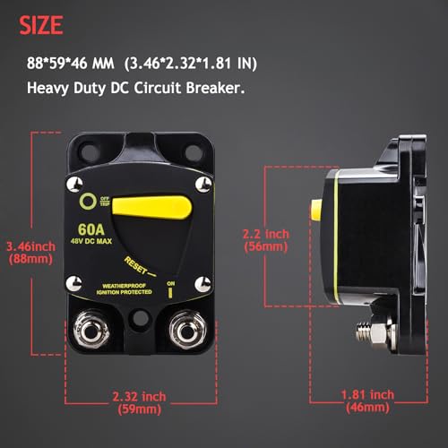 Hamolar 60A Circuit Breaker Manual Reset Switch for Boat Trolling Motor Marine ATV Trailer Vehicles Stereo Audio Electronic Battery Solar System Inline Fuse