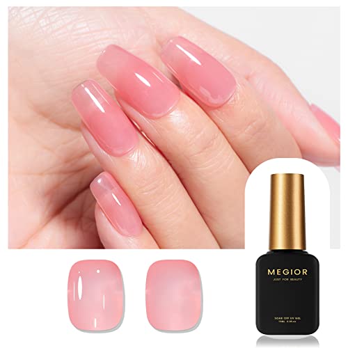 Megior Jelly Gel Nail Polish 15Ml Clear Pink Gel Polish Translucent Nail Soak Off Uv Nail Polish Neutral Nail Polish Gel For Nail Art Manicure At Home 0.5 Oz #TOP6