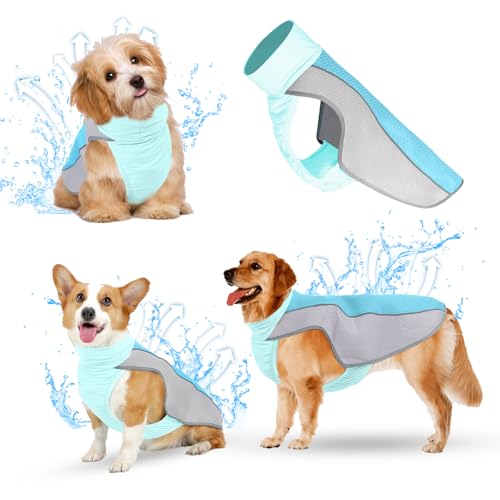 Elehui Dog Cooling Vest Evaporative Comfortable Dog Cooling Coat Breathable Pet Cooling Vest Summer Sun Protection Dog Jacket with Reflective Stripes for Small Medium and Large (Blue S)