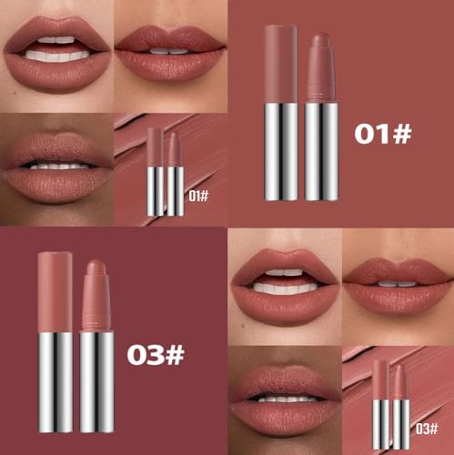 Image of Matte Lipstick Crayon Set, Warm Terracotta and Chocolate Brown, Waterproof Long Lasting Lip Liner Pencil, Natural Finish, Non-Drying Lip Color for Women (Set:01+03, 2PCS)