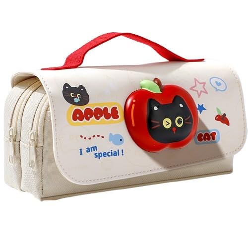 Image of SAJANI 3D Decompression Large Capacity Pencil Case, Multipurpose Stationary Organizer with Handle, Cartoon Printed Pencil Pouch for Boys & Girls (Pack of 1) (Apple Cat)
